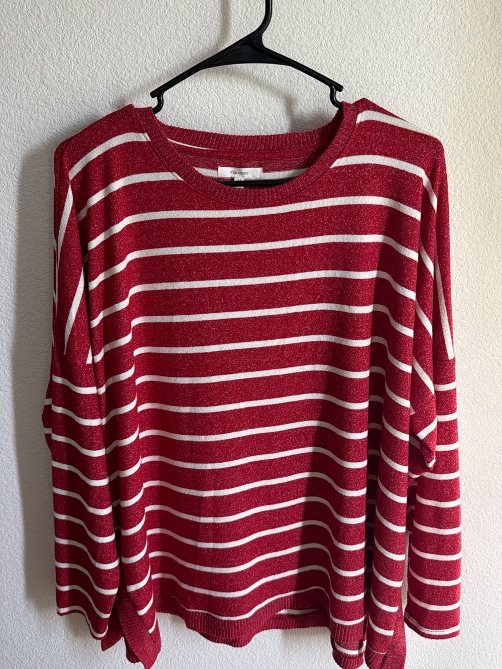 Maurices Red and White Striped Rayon Blend Long Sleeve Top XXL